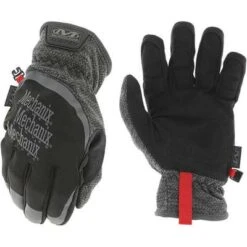 Mechanix Wear Mechanics Gloves: L, Synthetic Leather, Shirred Slip-On Cuff, Black/Gray, Tricot, 1 PR