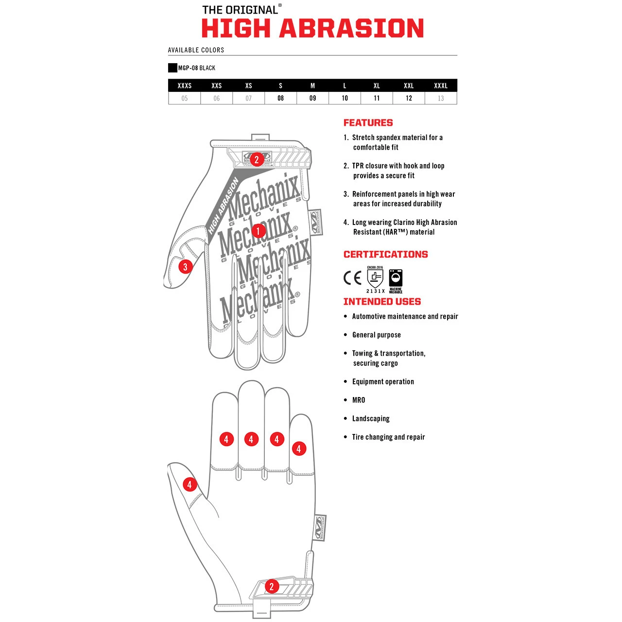 Mechanix Wear The Original® High Abrasion Work Gloves, Small - MGP-08-008 - Image 4