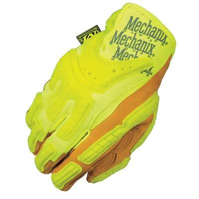 Mechanix Wear Mechanics Gloves: 2XL ( 12 ), Mechanics Glove, Full Finger, Pigskin, TPR, Lime, 1 PR